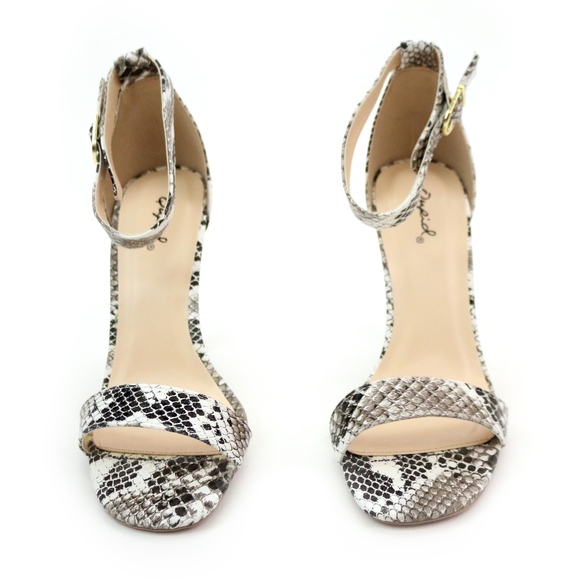 Qupid Hurst Black White Snake Print High Heels - Picture 3 of 6